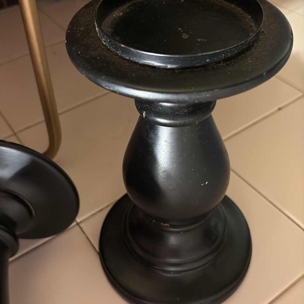 FINAL MARKDOWN!! PAIR Pottery Barn Pillar Candle Holders …matte black - Picture 3 of 4